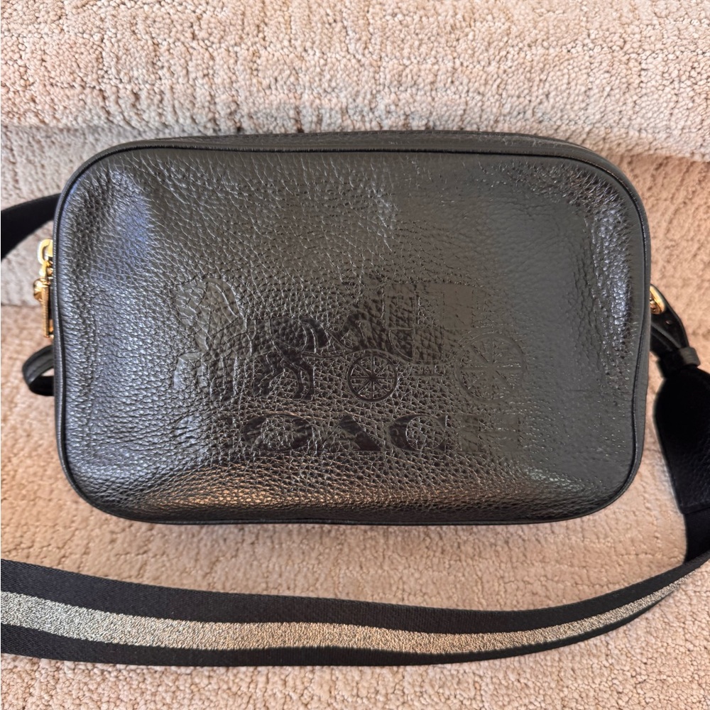 Coach Black Leather Camera Crossbody Bag with Accent Strap